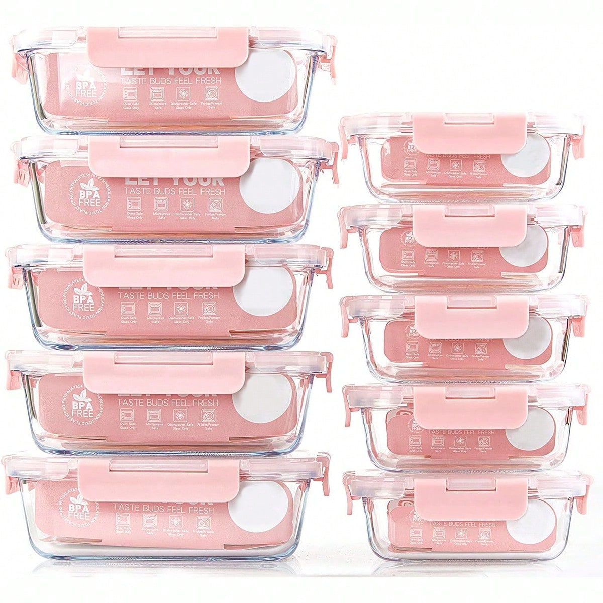 Meal Prep Microwave - 10팩 유리 밀프렙 용기, 뚜껑이 있는