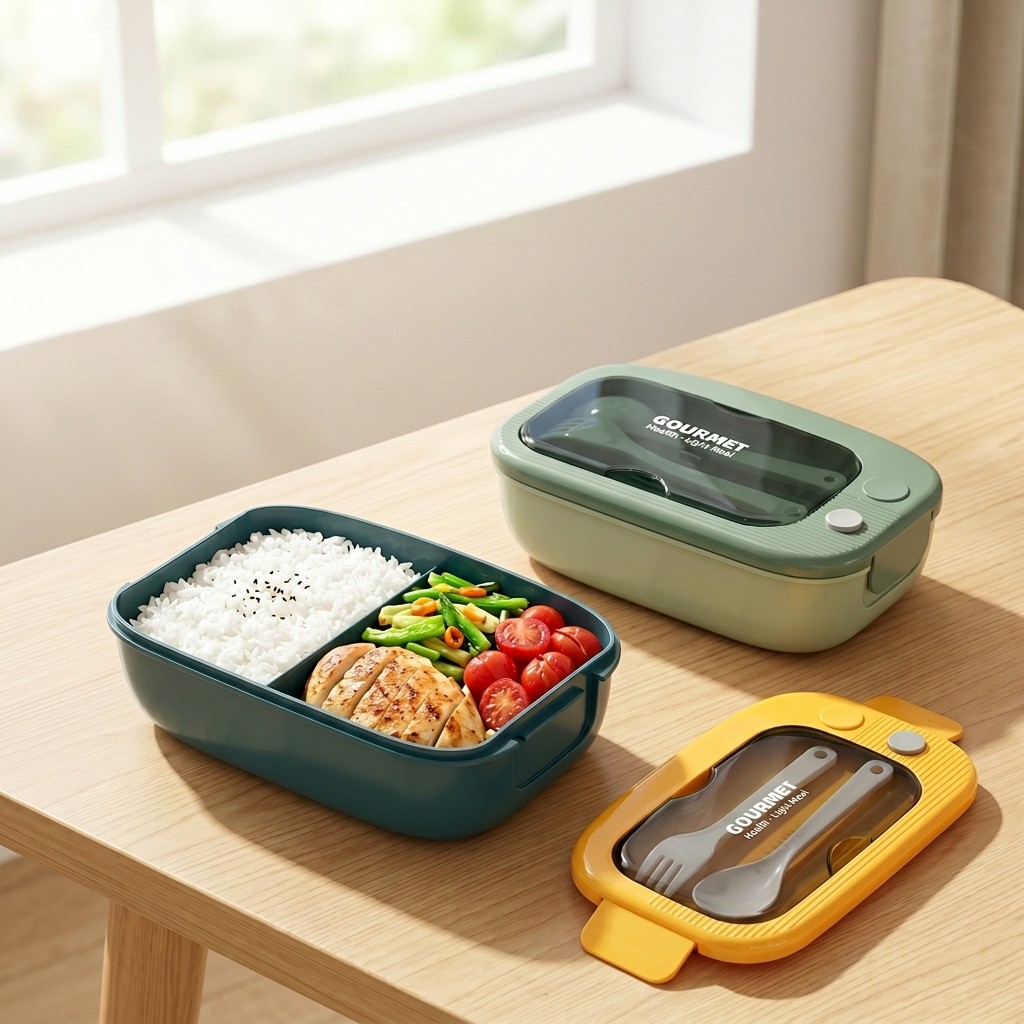Meal Prep Microwave - 전자레인지용 플라스틱 도시락 2칸 누수방지 점심