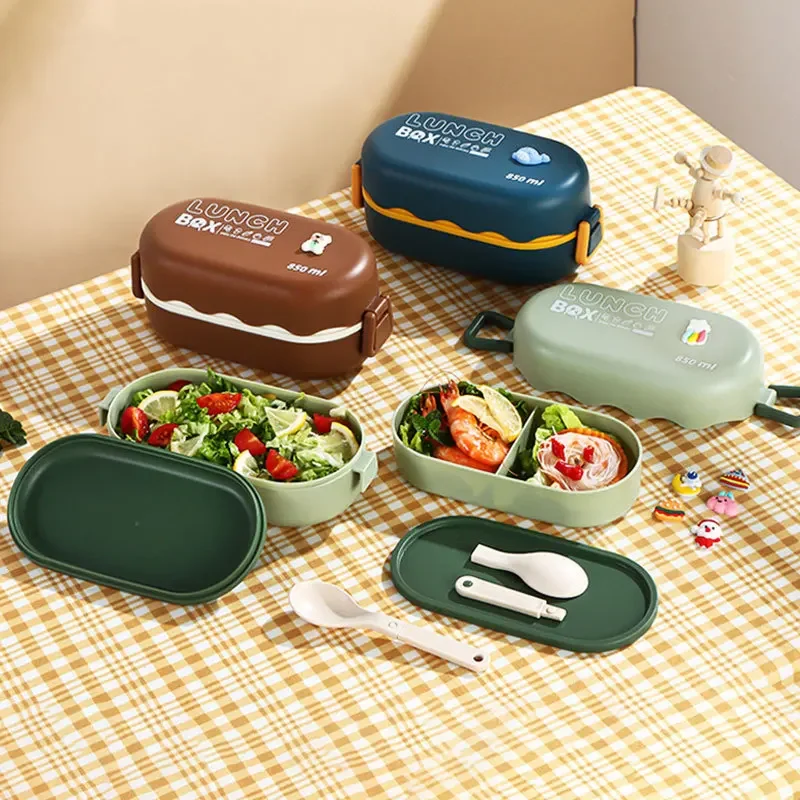 스푼 버클이 있는 이중 레이어 플라스틱 구획 도시락 상 - Meal Prep Microwave 리뷰 및 가격