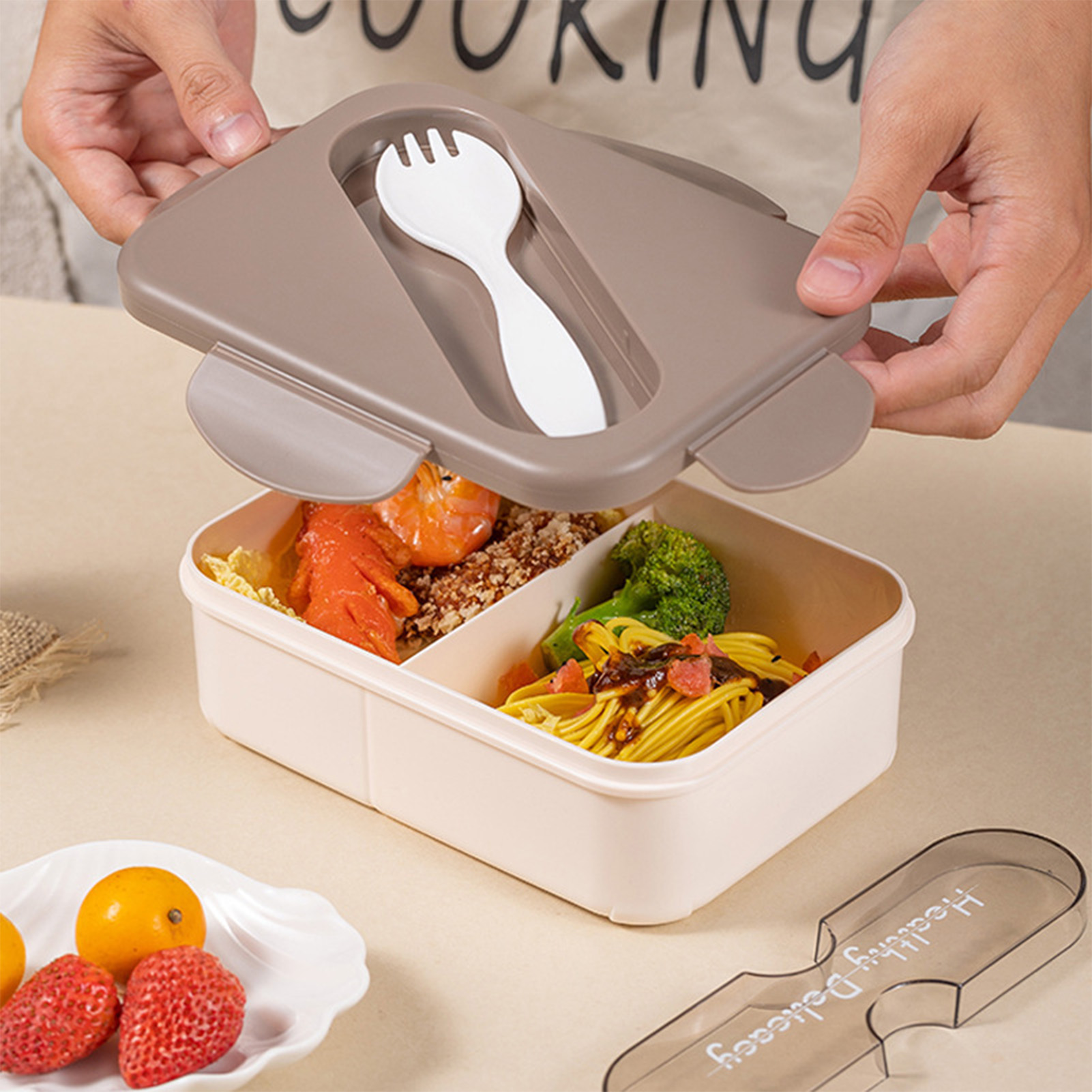 포크 플라스틱 스냅 온 학생 도시락, 학교 회사 피크닉 - Meal Prep Microwave 리뷰 및 가격