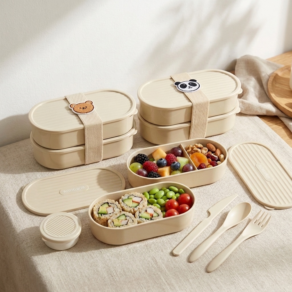 귀여운 스트랩이 있는 이중 레이어 타원형 도시락, 재사 - Meal Prep Microwave 리뷰 및 가격